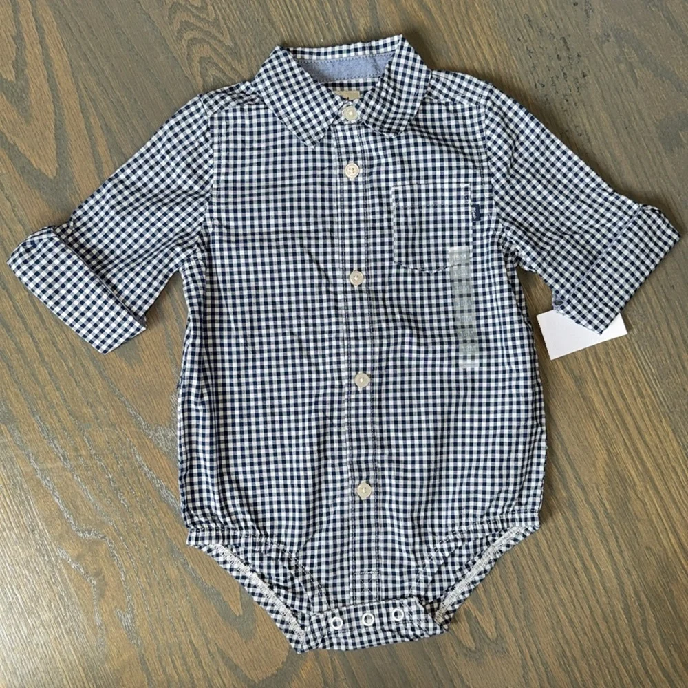 OshKosh B’gosh Navy Gingham Button-Down Bodysuit | 18M